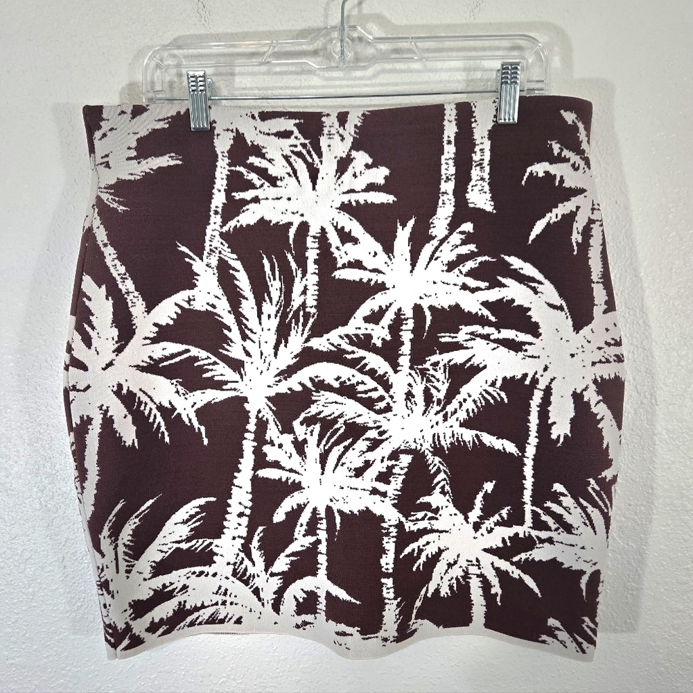 *NWT* Express Rich Brown/White Palm Print Mini Skirt Cruise Wear Vaca Beachy, L